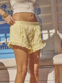 Aralina Women Plain Color Fashion Shorts, Suitable For Summer Vacation And Beach - Yellow - View 4