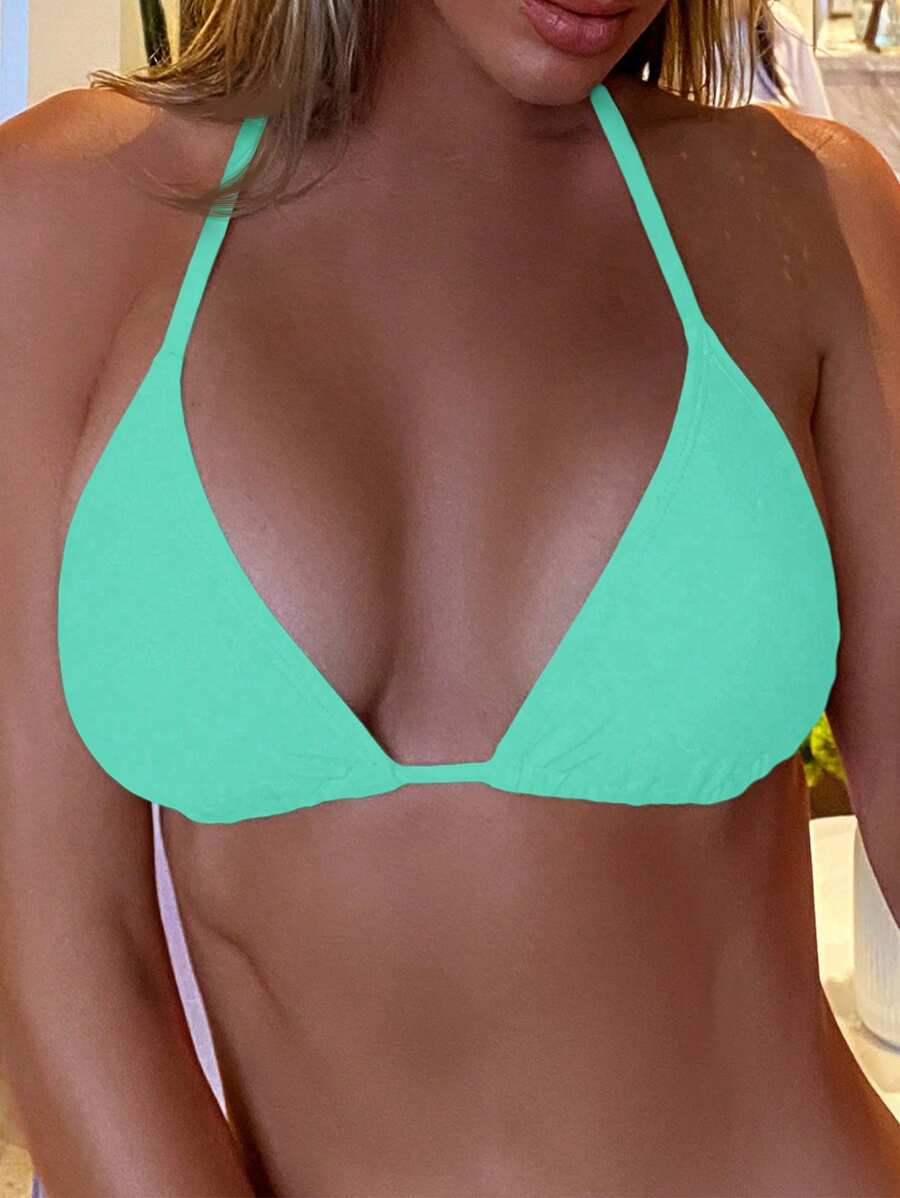 Swim Basics 女士夏季海滩纯色露背性感比基尼上衣 - 薄荷綠 - 查看 1