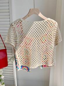 Comfortcana Cárdigan corto de verano para mujer con detalle de crochet y cierre delantero