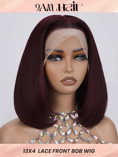 Peluca Bob de encaje frontal de cabello humano 99jA Borgoña de 13x4, densidad del 180%, cabello corto y recto, con línea de nacimiento natural previamente desbrozada, para mujeres - Peinados para deportes, vacaciones, viajes, festivales, bailes de graduación, al aire libre, cosplay, campus, escuela, playa, boda, campamento, vacaciones, atuendos de verano, vibraciones de vacaciones, elegante, casual, estilos de moda Y2k SS25, instalación sin pegamento, gorra transpirable, disfraces de Halloween