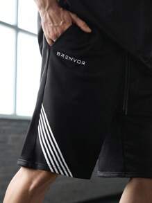 Manfinity VCAY 2pcs Men's Knit Casual Elastic Waist Loose Fit Short Sleeve T-Shirt And Straight Leg Shorts Set Summer Outfit - Black - View 7