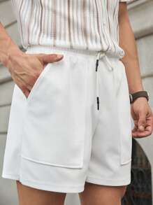 Manfinity VCAY Men's Casual Knit Middle Waist Drawstring Pocket Straight Leg Shorts - White - View 5