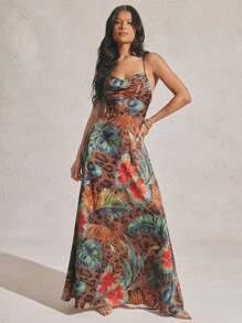 Hauture 动物热带混合印花露背金色金属配件长连衣裙 - 彩色 - 查看 3