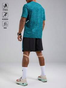 Manfinity Sport Polished Conjunto deportivo casual de verano para hombre con cuello redondo y hombros en contraste, ropa para hacer ejercicio y correr