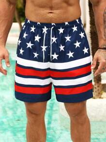 Manfinity Swimmode Men's US Flag Print Drawstring Waist Beach Shorts Holiday / Vacation / Beach / Hawaii / Tropical / Swim /  Bathing - Red - View 2