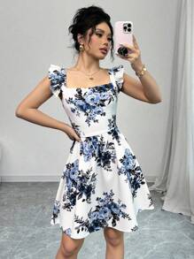 Rafferiza Summer Elegant Random Floral Print Tie-Up Backless Dress - Multicolor - View 3