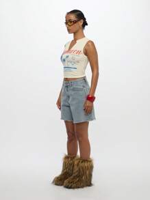 SUMWON WOMEN Top corto sin mangas estilo urbano de calle con gráfico de palmera para usar en verano, fiestas y playa, estilo California Club de Los Angeles