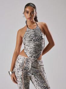 MUSERA V Neck Zebra Sequin Sleeveless Top Spring, Summer, Holiday, Vacation, Ibiza, Festival, Rave, Cool Girl