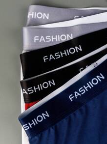 Manfinity Underwear&Sleepwear Basics Set de 5 calzoncillos tipo bóxer para hombre con cintura elástica y letras en colores contrastantes, cómodos