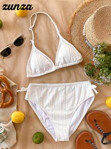 Teen Girl Textured Halter Neck Bikini Set