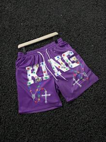 Manfinity EMRG مجموعة بنطلون ورياضي رجالي ماندفينيتي، بنطلون أرجواني، بنقشة مزيفة من الماس، جيوب وظيفية على جانبي البنطلون، خصر مطاطي، مناسب للارتداء اليومي والرحلات والعودة للمدرسة، الخيار الأول كهدية للأزواج والرفاق، بنطلونات رجالية بطباعات جرافيكية - متعدد الألوان - مشاهدة 5