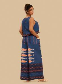 Travachic Conjunto informal de 2 piezas, informal, tipo vacacional y bohemio, con estampado, holgado, para mujeres de talla grande