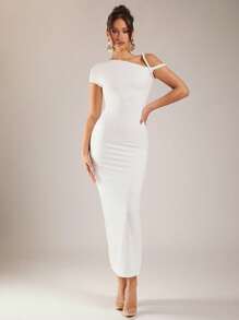 Silquee Robe asymétrique LENZING™ ECOVERO™ pour femmes, tenue de mode d'été, robe de remise des diplômes, robes de remise des diplômes pour femmes, robe de remise des diplômes blanche, tenue de remise des diplômes, robe décontractée pour femmes, robe blanche pour femmes, robes d'anniversaire pour femmes, robe de vacances, robe d'été, robe asymétrique à une épaule, robe maxi à col asymétrique, robe maxi blanche, robe de remise des diplômes blanche - Nude - Voir 3