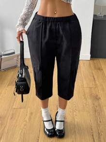 Coolane Pantalones cargo ajustados y cortos de verano para mujer, estilo Fairycore, festival de música, Old Money Gyaru, 90s, para el aeropuerto - Negro - Ver 2