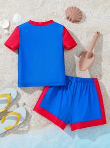 Astro Boy X SHEIN Conjunto de tankini de traje de baño con estampado de dibujos animados de manga corta para bebé niño, estilo de vacaciones de verano - Multicolor - Ver 2