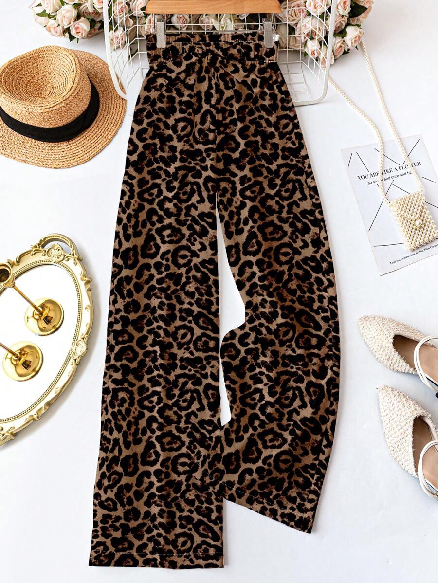 SHEIN LUNE Women Leopard Print Waistband Tie Waist Long Pants, Suitable ...