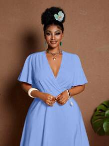 Maweii Vestido holgado de verano con escote en V profundo, mangas con volantes y cintura ceñida, apropiado para el trabajo y actividades al aire libre, talla grande