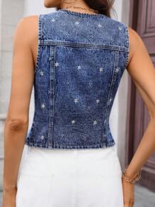 SHEIN Essnce 女士牛仔夹克和外套，夏季时尚 - 中等水洗藍 - 查看 2