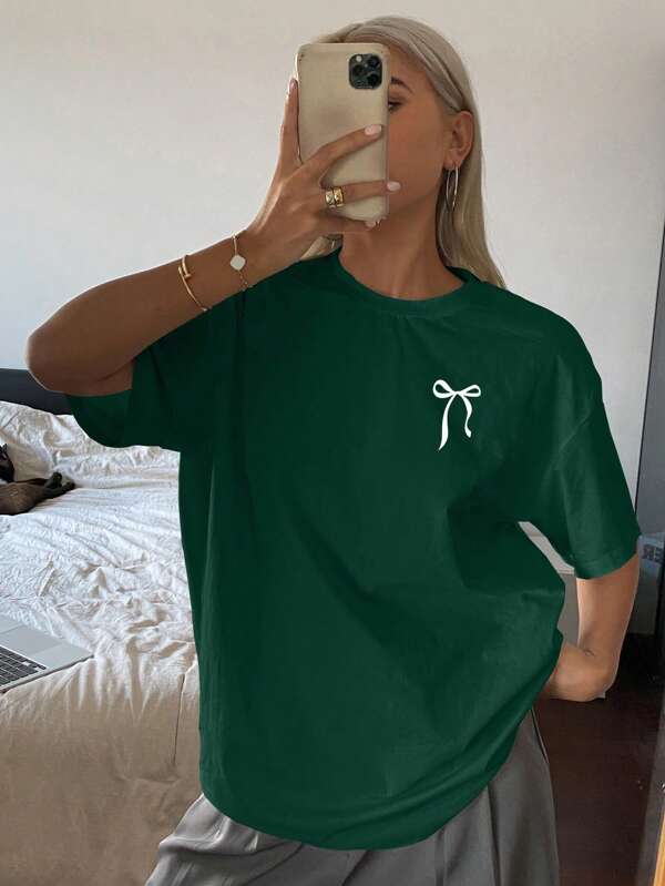 DAZY Solid Color Round Neck Loose Long Short Sleeve Women T-Shirt