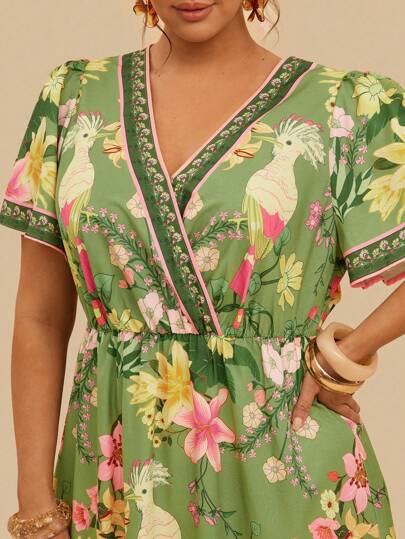 Travachic Plus Size Simple Tropical Print Summer Dress, Spring & Summer Summer Outfits For Women Beach Outfits For Woman Women,Spring Break,Concert Outfit Women Boho,Rave Outfits Tropical Vacation, Festival Romantic Summer Dresses For Women Bo-Ho Dresses For Women Tropical Dresses For Women Women Dresses Vacation New Arrivals Women Dress,Sundress