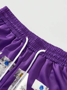 Manfinity EMRG مجموعة بنطلون ورياضي رجالي ماندفينيتي، بنطلون أرجواني، بنقشة مزيفة من الماس، جيوب وظيفية على جانبي البنطلون، خصر مطاطي، مناسب للارتداء اليومي والرحلات والعودة للمدرسة، الخيار الأول كهدية للأزواج والرفاق، بنطلونات رجالية بطباعات جرافيكية - متعدد الألوان - مشاهدة 7