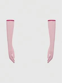 ROMWE Kawaii 性感荷叶边下摆交叉镂空内衣裙套装（带手套）（女款） - 粉色 - 查看 10