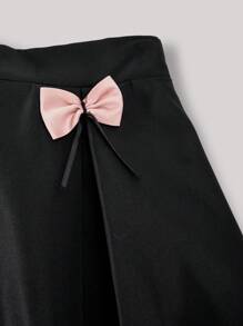 SHEIN Falda negra con lazo rosa para niña preadolescente