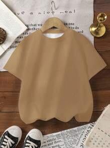 SHEIN Tricou casual cu mânecă scurtă și guler rotund cu model de desene animate pentru băieți tineri