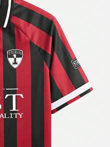 AXEPEAK Manfinity StreetEZ Men's Digital Printed Striped Loose Knitted Polo Shirt With English Patterns , Summer Casual Hip Hop Style Button Football Color Block Going Out Athletic Rapper - Multicolor - View 6