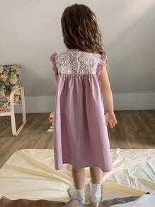 DAZY Young Girls Round Neck Heavy Embroidery Sleeveless Ruffled Loose Party Birthday Formal Dress,Girls Summer Outfits - Mauve Purple - View 2