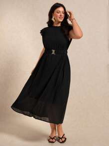 Elaquor Vestido casual de unicolor de talla grande, vestidos modestos, vestidos de verano, vestido negro, conjunto Tita para mujeres, minimalista y de moda para uso diario - Negro - Ver 3
