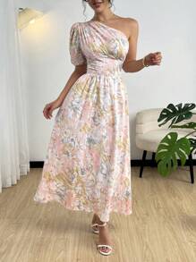 Modelyn 女士时尚不对称领口夏季连衣裙