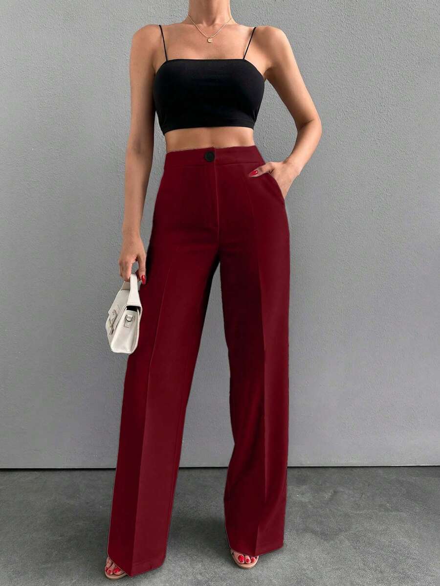 EURMUSE Beige Basic Pants, Fashionable Suitable For Summer - Burgundy - View 1