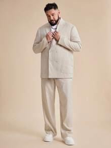 EASEVO Plus Size Men's Woven Double-Breasted Long Sleeve Suit Jacket & Pants Set
