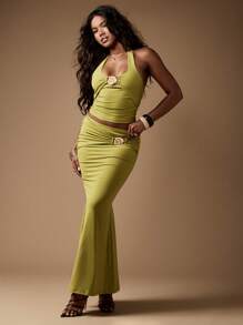 MISSGUIDED Lime Shell Nautical Two Piece Co-Ord Set With Shell Buckle Detail Festival Beach Resort Vacation Summer Spring Outfit Christmas - Green - View 1