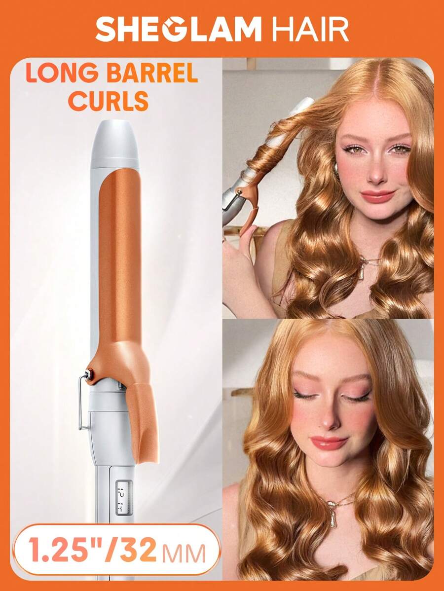 SHEGLAM HAIR It-Curl Curling Iron,Curling Iron,Hair Curler,32mm Hair Curling Wand,LED Display & 5 Temperature Settings,Quick Preheating & No Waiting,Hair Care Without Damaging Hair,Anti-Stuck Hair Design,Auto Off Suitable For All Hair Types - EU Plug Graduation Birthday Gift Holiday Winter Pink Vibe Makeup Party Beach Travel Camping School Campus Festivals Rose Present Girl Charm Best Valentine's Day Women's Day Love Yourself - EU C Type Plug(220-240V) - View 1