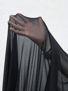 SHEIN CURVE+ Vestito estivo da donna con taglio a vista, manica corta, girocollo, in tessuto traslucido e colorazione tinta unita, con orlo fendente, adatto per l'estate, vacanze in campagna, spiaggia