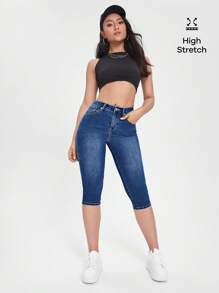 SHEIN Essnce Capri Skinny Jeans - Dark Wash - View 10