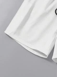 Manfinity Homme Men's Casual Slogan Print Drop Shoulder Loose Short Sleeve T-Shirt And Drawstring Waist Shorts Set, Summer Men Shorts Outfits - Multicolor - View 3