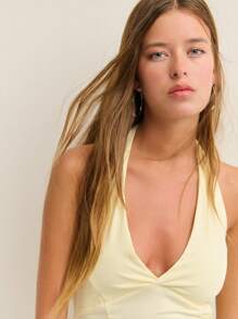 Sleeveless Backless Halter Neck Tank Top, Sexy Twist Detail On Back Summer Spring Casual Style Top - Yellow - View 3