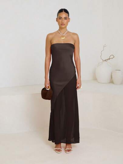 AiiRZ 优雅无肩带晚礼服长款正式场合礼服，适合婚礼、派对、舞会、度假等场合。