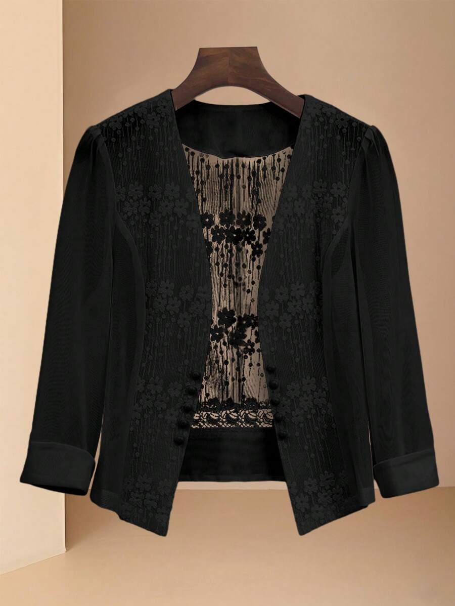 SHEIN Clasi 25 piezas Nuevo chaqueta fina de mujer de verano con parches de encaje