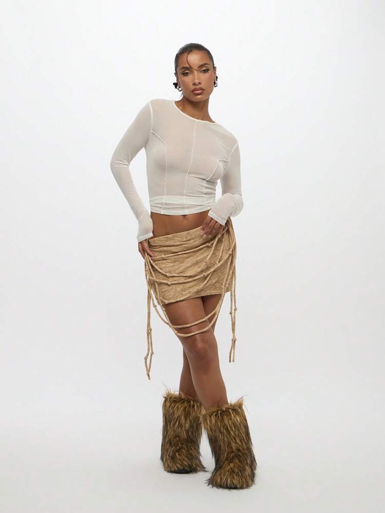 SUMWON WOMEN High Waist Ruched Wrapped Knotted Draped Mini Skirt