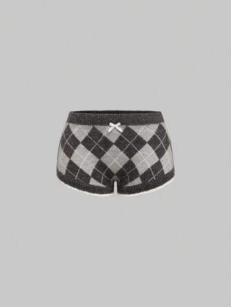 J-Fashion Conjunto de suéter con lazo y shorts con recorte de encaje en contraste estilo "Y2K Preppy"