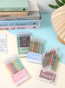 SHEIN Penne di grande capacità e colore neutro, distribuite casualmente, per il ritorno a scuola. Set di penne per taccuino di grande capacità, penne gel colorate, penne per disegno, per prendere appunti e per disegnare linee