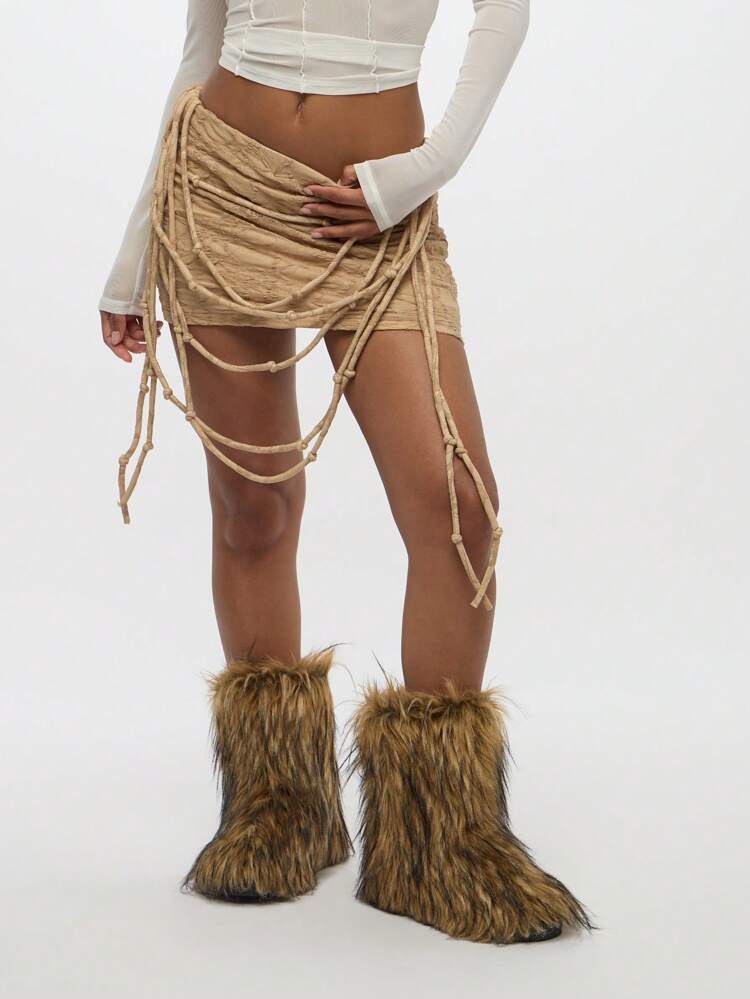 SUMWON WOMEN High Waist Ruched Wrapped Knotted Draped Mini Skirt