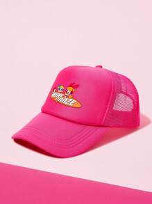 THE POWERPUFF GIRLS X SHEIN Adjustable Cartoon Print Contrast Mesh Baseball Cap - Hot Pink - View 2