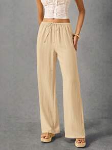 Poéselle Women Solid Color Casual Pants, Suitable For Summer - Camel - View 7