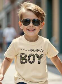 Camisetas sencillas de moda casual con elementos de camuflaje, estampado de leopardo y lema gráfico para niños pequeños. Conjunto básico casual a juego de mamá e hijo (2 piezas vendidas por separado)