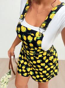 Flirla Macacão Casual Estampado de Limão Plus Size Para Mulheres - Multicolorido - Visão 5